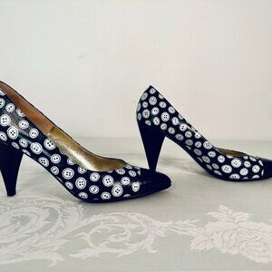 Vintage Bruno Magli Cap Toe Heels: Navy Blue & White Stiletto, Italy 7 N